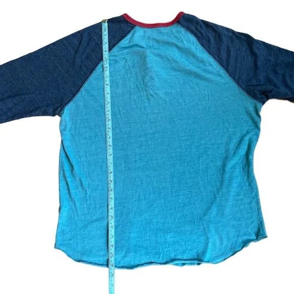 Alternative 3/4 Sleeve Two Tone Henley Tee Blue Burnout Cotton Soft Trendy GUC - Picture 6 of 6